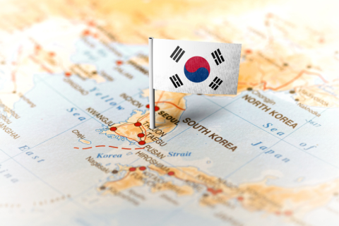 Map of South Korea with Korean flag
