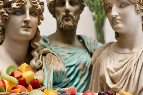 Statues of Greek gods with food
