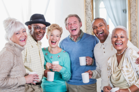Seniors socializing over coffee