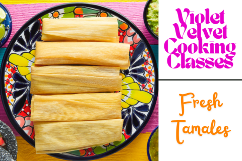 Violet Velvet Cooking Classes Logo with Tamales on a plate