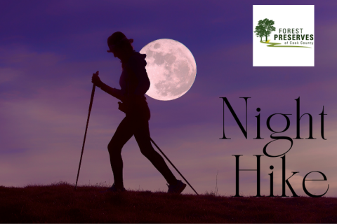 Night Hike Logo of a person hiking with a full moon night