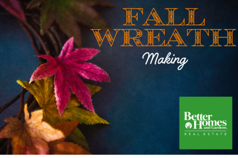 Fall Wreath Making logo with fall leaf wreath
