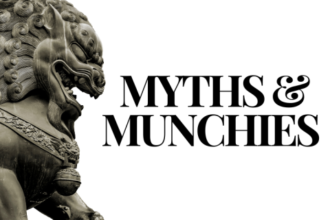 Chinese statue on white background. Myths and Munchies