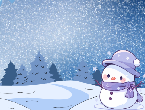 cartoon snowman against a snowy background