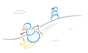 drawing of snowmen skiing down a hill