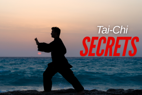 Tai-Chi Secrets. Image of a man doing Tai-Chi on a sunset beach. 