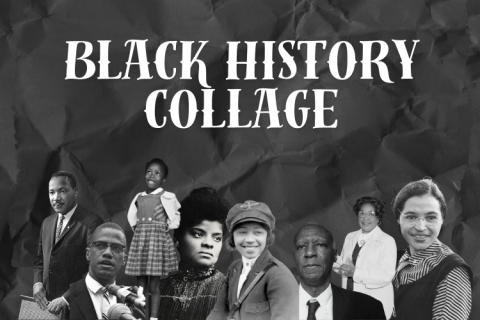 Pictures of prominent African-American figures with the text "Black History Collage"