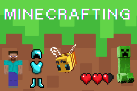 Minecraft characters against block background with text "Minecrafting"