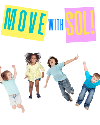 children jumping with text Move with Sol!