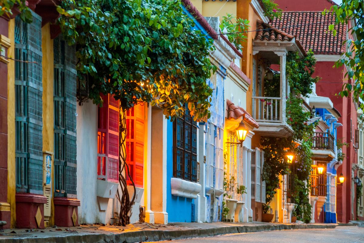 streetscape a row of colorful houses