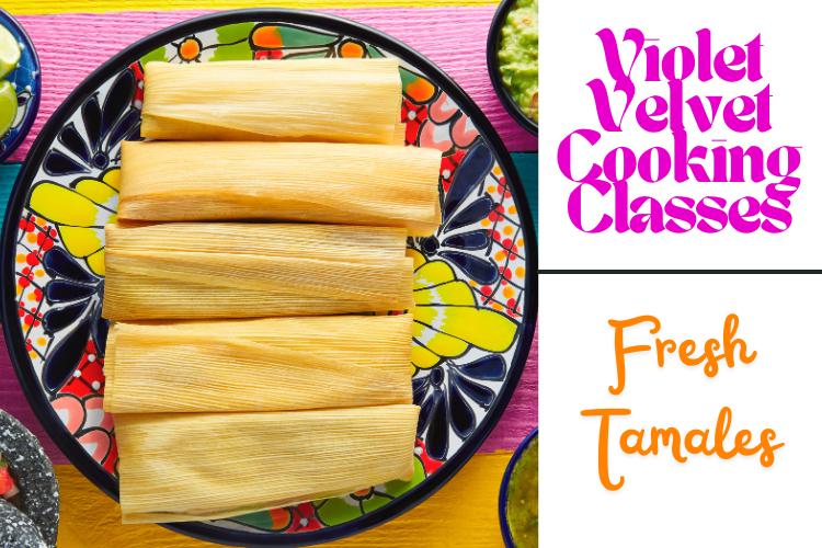 Violet Velvet Cooking Classes Logo with Tamales on a plate