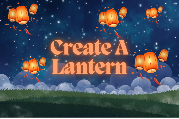 Graphic of orange lanterns floating in open field at night